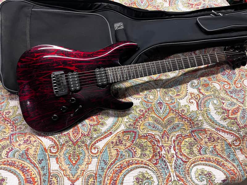Schecter C-1 Silver Mountain Blood Moon Electric Guitar w Case image 1