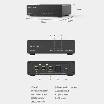 SMSL SU-1 MQA USB-DAC | AK4493S Preamplifier, 768Khz/32Bit & DSD512 image 6
