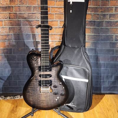 2022 Godin xTSA Trans Black FLAME Top w/ Original Gig Bag image 1