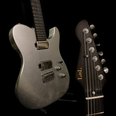 LsL Instruments T Bone 24 Tele, Swamp Ash, Wenge, Custom Shop "Icey" Telecaster, Pale Ice Blue Metallic, Checked Nitro Bad Bone 2, Reversed Headstock image 1