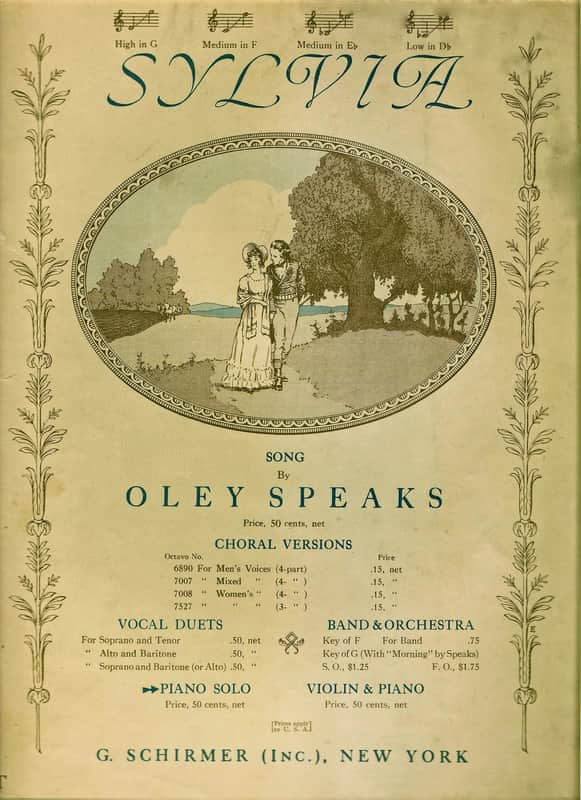 SYLVIA Song by Oley Speaks Piano Solo Music Sheet Vintage image 1