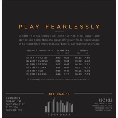 D'Addario NYXL1046-3P 10-46 Carbon Steel Alloy - 3-Pack - Electric Guitar Strings image 2