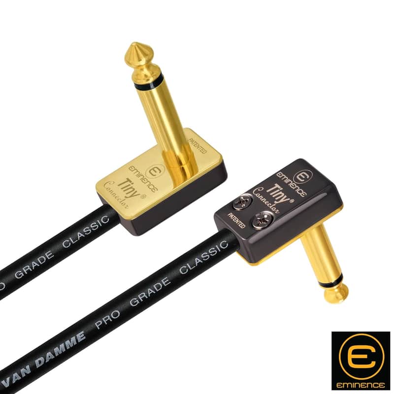 1 Meter - Van Damme Pro Grade Classic XKE – Premium Silver-plated OFC, Flexible Shielded Guitar Bass Instrument Effects Pedal Patch Cable w/Eminence Tiny Gold Plated Angled TS Connectors image 1