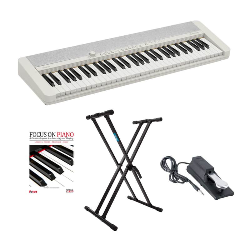 Casio Casiotone CT-S1 61 Key Portable Piano with Touch Response (White) Bundle with Adjustable Double X Keyboard Stand, Keyboard Piano Style Sustain Pedal and Piano Learning Book image 1