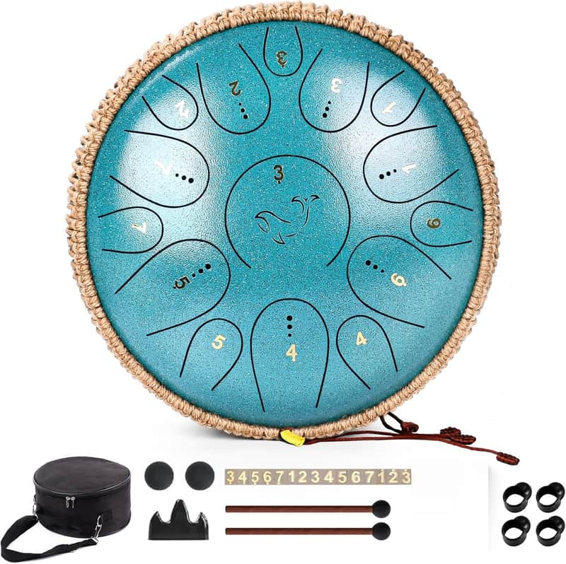 Steel Tongue Drum, 12 Inch 15 Note Tongue Drums, C Key Steel Percussion Instrument for Kid's Adults, Handpan Drum with Drum Mallet, Music Book and Carry Bag image 1