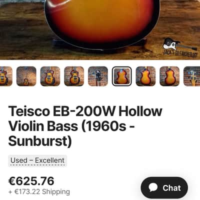 Teisco EB-200 W Violin Bass model number plate 1960s - Aluminum/Silver image 5