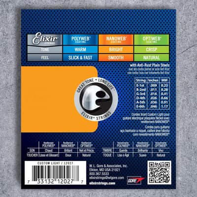 Elixir Nickel Plated Steel Electric Guitar Strings NANOWEB Custom Light .009-.046 image 2