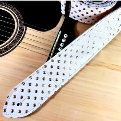 Beige Gold Leather Premium Leather Guitar Strap- Gold Polka Leather Guitar Strap-100% Leather Guitar Strap- Acoustic, Electric Bass Guitars image 2