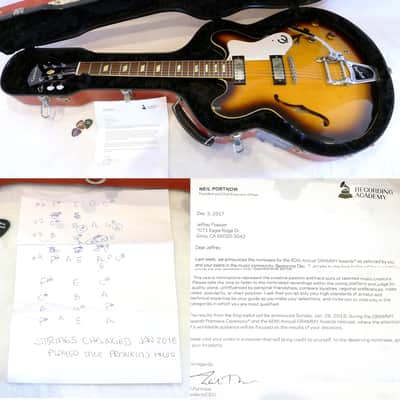 The Beach Boys Owned and Stage-Played MIJ Epiphone Riviera 6/VS Elite Sunburst Semi-Hollow Electric Guitar W/ Handwritten Bass Lines on a Grammy Ballot Invitation Letter image 1