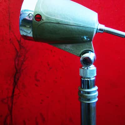 Vintage 1960's AMD 38-015 crystal microphone Hi Z "bullet" harp mic w cable and Aiwa stand Olson Monarch Calrad Argonne image 6