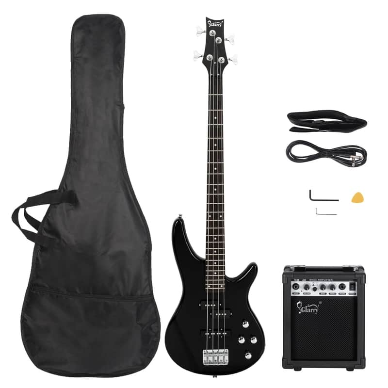 Glarry GIB 4 String Full Size Electric Bass Guitar SS pickups and Amp Kit - Black image 1