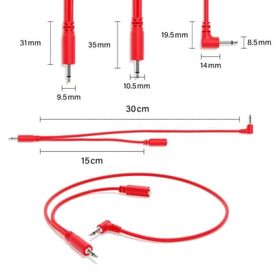 ExcelValley [Red | 200 cm - 78.74"] 5-Pack - Right Angle Hopscotch Mono Splitter Y Patch Cables TS 3.5mm 1/8" Eurorack Synth image 2