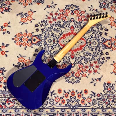 1999 Jackson Dinky HSS w/ Reverse Headstock + Shark Fins - Blue image 2