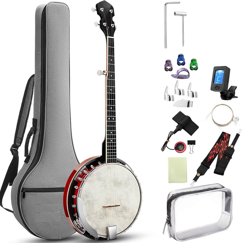 5 String Banjos with Head Full Size 38 Inch Closed Back with Removable Resonator, Strings Pack, Finger Picks, Strap, Case, Tuner Set Accessories for Starter Adults Beginner Gift image 1