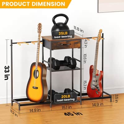 Guitar Stands Floor with 4 Guitar Holders, 3-Tier Guitar Stand Multiple Guitars, Guitar Rack with Amp Stand & Cloth Drawer, Multi Guitar Stand for Music Studio, Guitar Accessories gift for Music Lover image 2