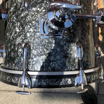 RARE! Gretsch 18” Round Badge Drum Set Black Diamond Pearl 3 Piece Drum Kit image 7