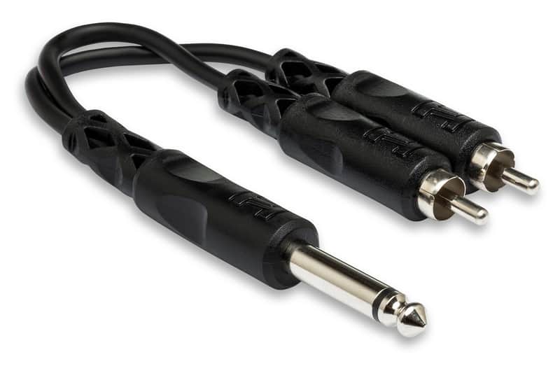 Hosa YPR-124 6" Shielded Y Cable Mono 1/4" Phone Plug to Two RCA Plugs - Black image 1