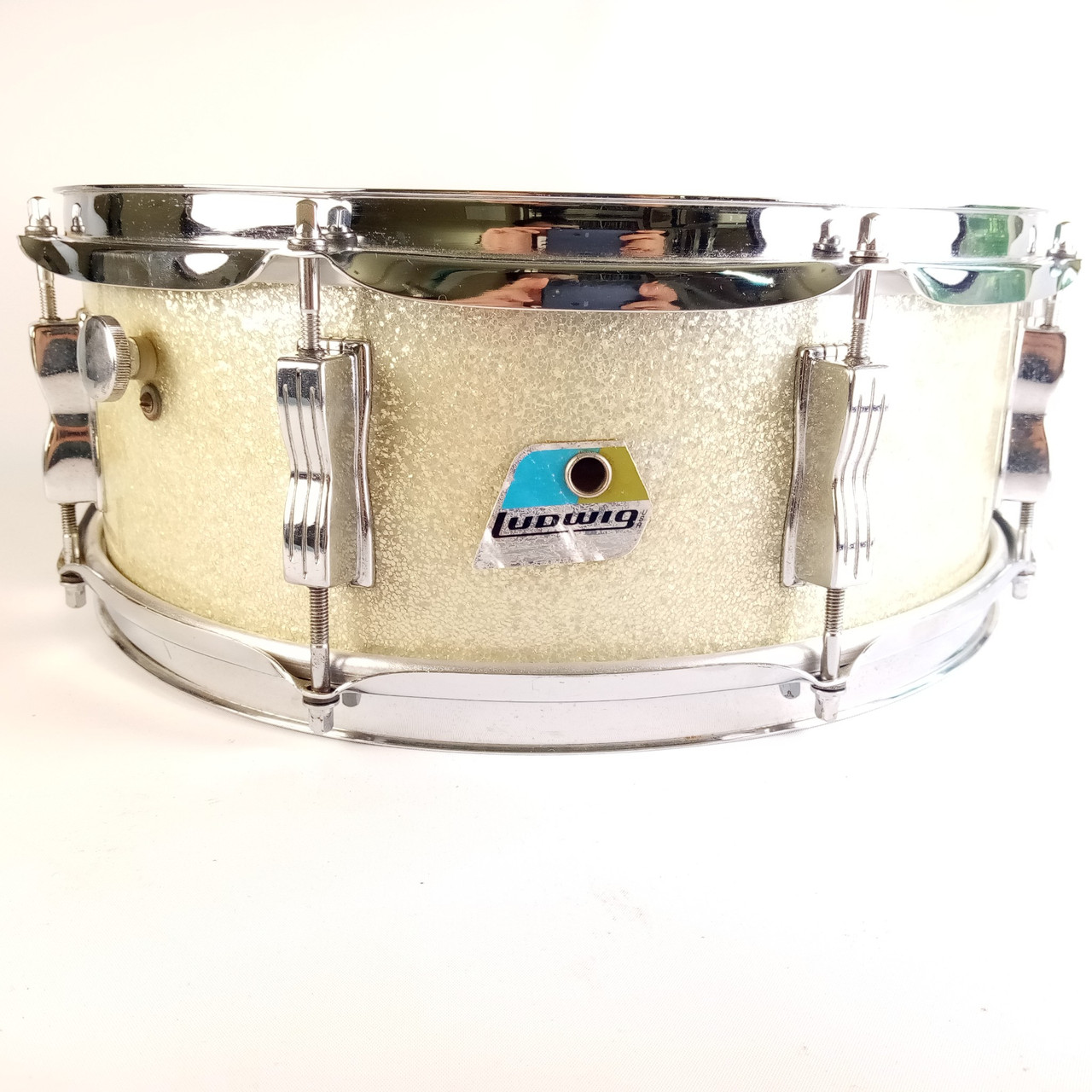 Ludwig 5x14"Jazz Festival Silver Sparkle Snare Drum 70s Blue/Olive Fest 4/2/1972 — main photograph