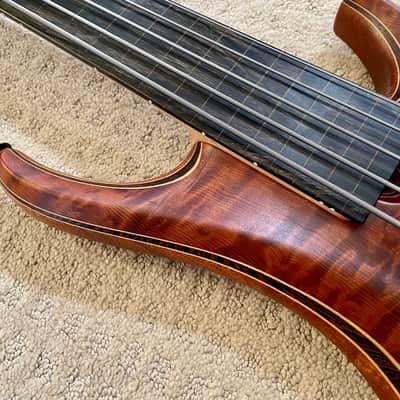 Immagine Roscoe LG Rustic Redwood Flamed Burl Fretless 5 string bass guitar *Gorgeous instrument* w/case - 6