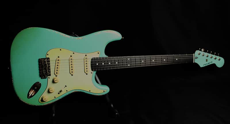 Riccardi Relics USA Strat, Fralin Blues Special pickups, MJT Seafoam Green Alder body, Nitro Roasted Maple neck with painted headstock, Hardcase image 1