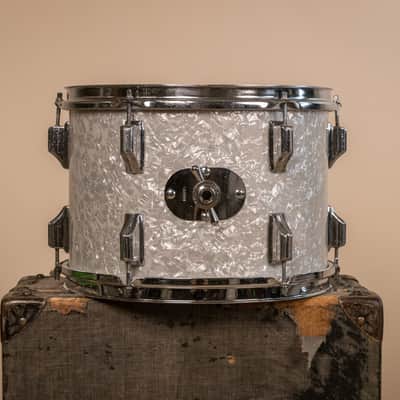 Vintage Rogers White Marine Pearl Drum Set 14x24 9x13 and 16x16 image 9