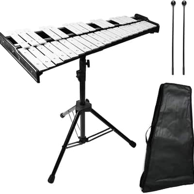 32 Note Glockenspiel Xylophone Bell Kit, Percussion Instruments for Music Teaching with Adjustable Stand, Mallets and Carrying Bag, Professional Xylophone Bell for Adults & Students(black) image 1