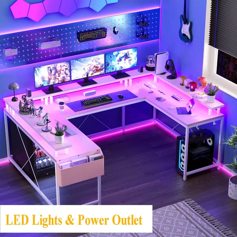 U-Shaped Music Studio Desk with LED Lights & Power Outlets - Ultimate Ergonomic Workspace image 1