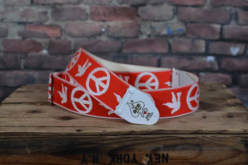 Ace DN-ACE06-RED Ace Vintage Reissue Red/White Peace & Dove Neil Young Guitar Strap Free Shipping image 1