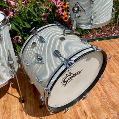1960s Gretsch Progressive Jazz Drum Set Silver (White) Satin Flame 20/12/14 image 6