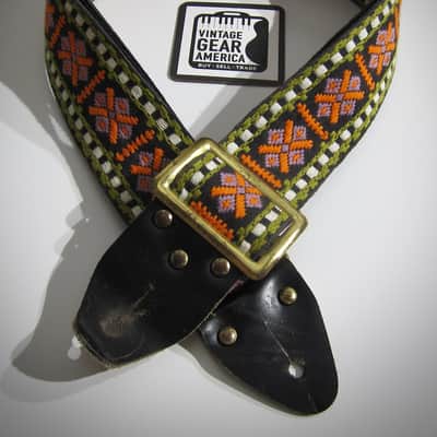 ACE Unbranded Hippie Guitar Strap Genuine Vintage Part Circa-1960s-Black with White, Green, Orange & Pink image 5