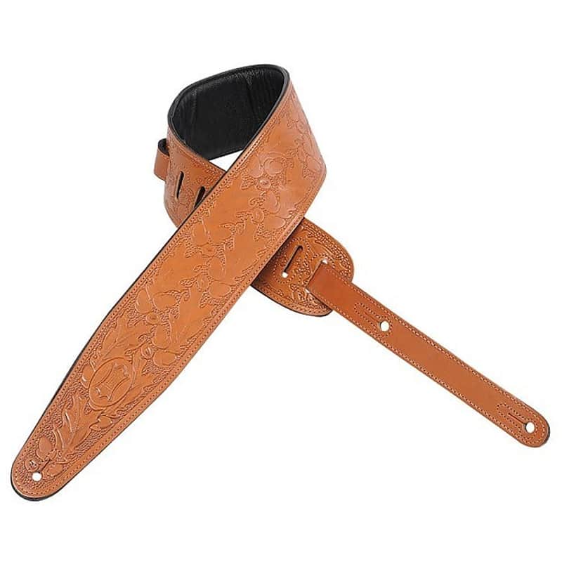 Levy's PM44T01 Carving Leather Guitar Strap w/ Tooled Leaves Pattern image 1