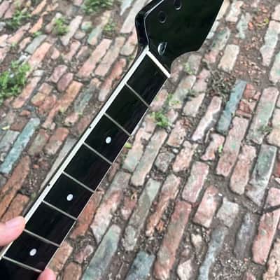 white binding Round end stainless steel 22 frets Maple guitar neck 25.5inch hole 10mm black gloss image 2