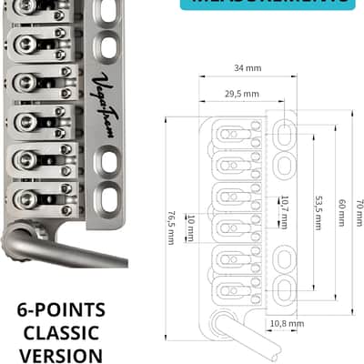 Made in Spain! Vega Trem VT1 Standard 6-Screw Satin Stratocaster Guitar Tremolo Bridge No Mods Easy Installation - Satin image 3