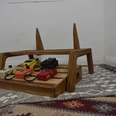 Lakefront Hexagon pattern  oak & plywood pedalboard and Amp Stand set, custom made solid wood guitar amplifier stand, mid century modern speaker stand 2024 - walnut image 4