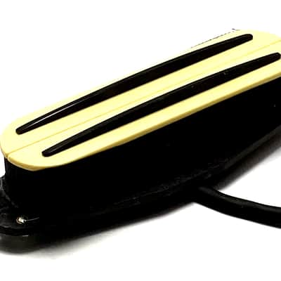 Dragonfire AR5 Strat Sized Humbucker, 1 Qty Position Interchangeable 4 Wire Dual Rail AlNiCo V Pickup ~ Cream with Black Rails image 1