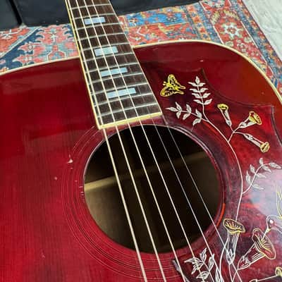 *Video* 1976 Gibson Hummingbird Jumbo Acoustic Wine Red Norlin Era w/OHSC & Hang Tags image 20