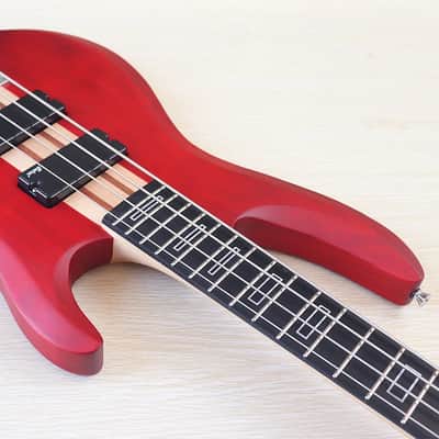 Red Custom 4 String Electric Bass, Ash Wood Body, Maple Neck, 24 Frets Fingerboard image 7