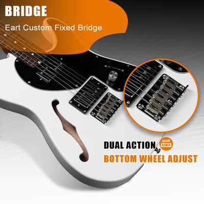 Eart Guitars, E-TT72, Semi Hollow Body Electric Guitars Humbucker Pickups Fixed Bridge LP3, White image 4