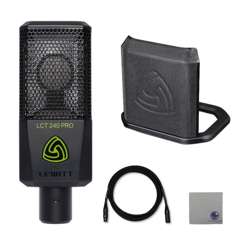 Lewitt LCT-240 Pro Cardioid Condenser Microphone with Lewitt LCT-50-PSX Microphone Pop Filter, Professional Grade XLR Cable and StreamEye Polishing Cloth image 1