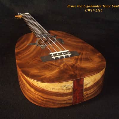 Handmade Left-handed Tenor Ukulele, Solid Acacia Pineapple, Turtle Soundhole Abalone inlay, Soft-bag, Bruce Wei UW17-2116 image 2