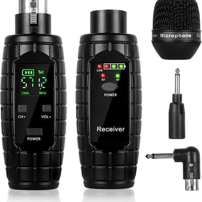 UHF Wireless Microphone System,Transmitter and Receiver XLR Adapter for Dynamic Microphones, Guitar, Mixer, PA System, 16 Adjustable Frequencies, USB Charge, 250ft Range image 1