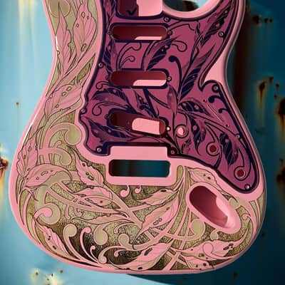 Engraved Pink Mirror Acrylic Pickguard & Tremolo Cover for Fender Stratocaster HSH, HSS, SSS Setups Available image 6