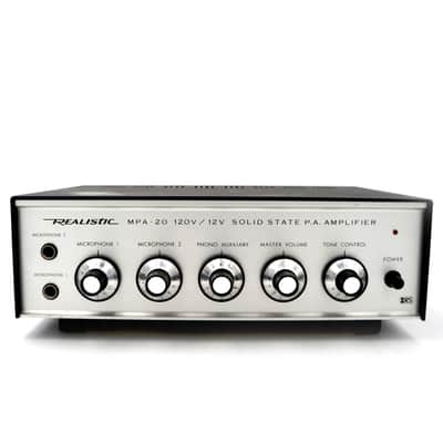 Vintage Realistic MPA-20 Solid State P.A. Amplifier 120V / 12V Mic Preamp Portable image 1