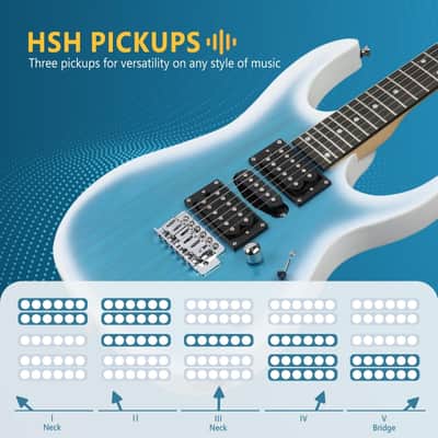 Glarry 170 type Electric Guitar HSH Pickups, 20W Amp Blue-White Burst image 5