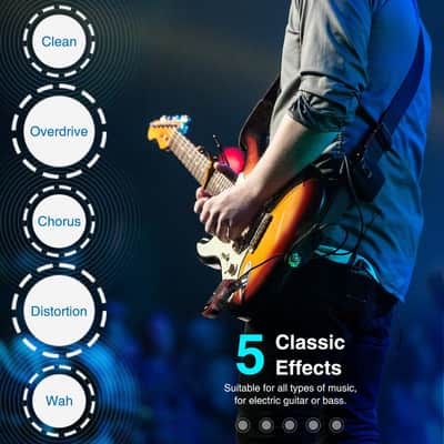LEKATO Guitar Headphone Amp,Micro Electric Guitar Headphone Amp for Electric Guitar&Bass Rechargeable Bass Headphone Amplifier for Practice with 5 Effects(Clean Chorus Overdrive Distortion and Wah) image 3