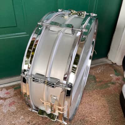 Ludwig No. 404 Acrolite 5x14" 8-Lug Aluminum Snare Drum with Pointed Blue/Olive Badge Late 1970s - Matte Aluminum image 6