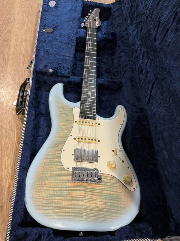 2023 Schecter USA Custom Shop Nick Johnston Traditional HSS “Wembley” Flame Top Nitro - Atomic Ice image 1