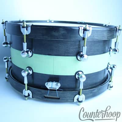 Hogchain Custom Drums 14x6.5"Wood Hoop Snare Black/Green Maple Shell 1Point Lugs image 5