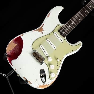 Fender Custom Shop 1960 Stratocaster Heavy Relic Olympic White Over Red Sparkle image 1