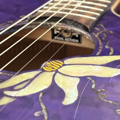 Luna Flora Passionflower Quilt Maple Acoustic-Electric Guitar 2010s - Trans Purple image 7
